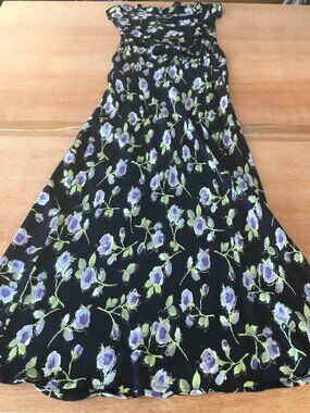 Cinnamon Girl Maxi Dress Women Blue Floral Sleeveless V Neck Flowy 100% Rayon